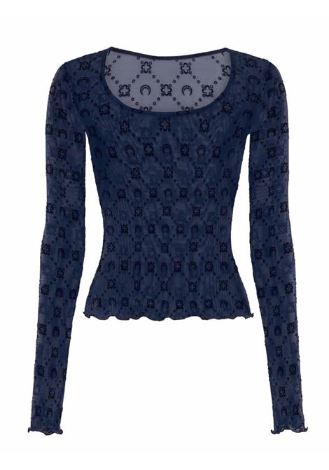 top moonogram mesh flock ls donna navy MARINE SERRE | WTS018ACJER0005BL90